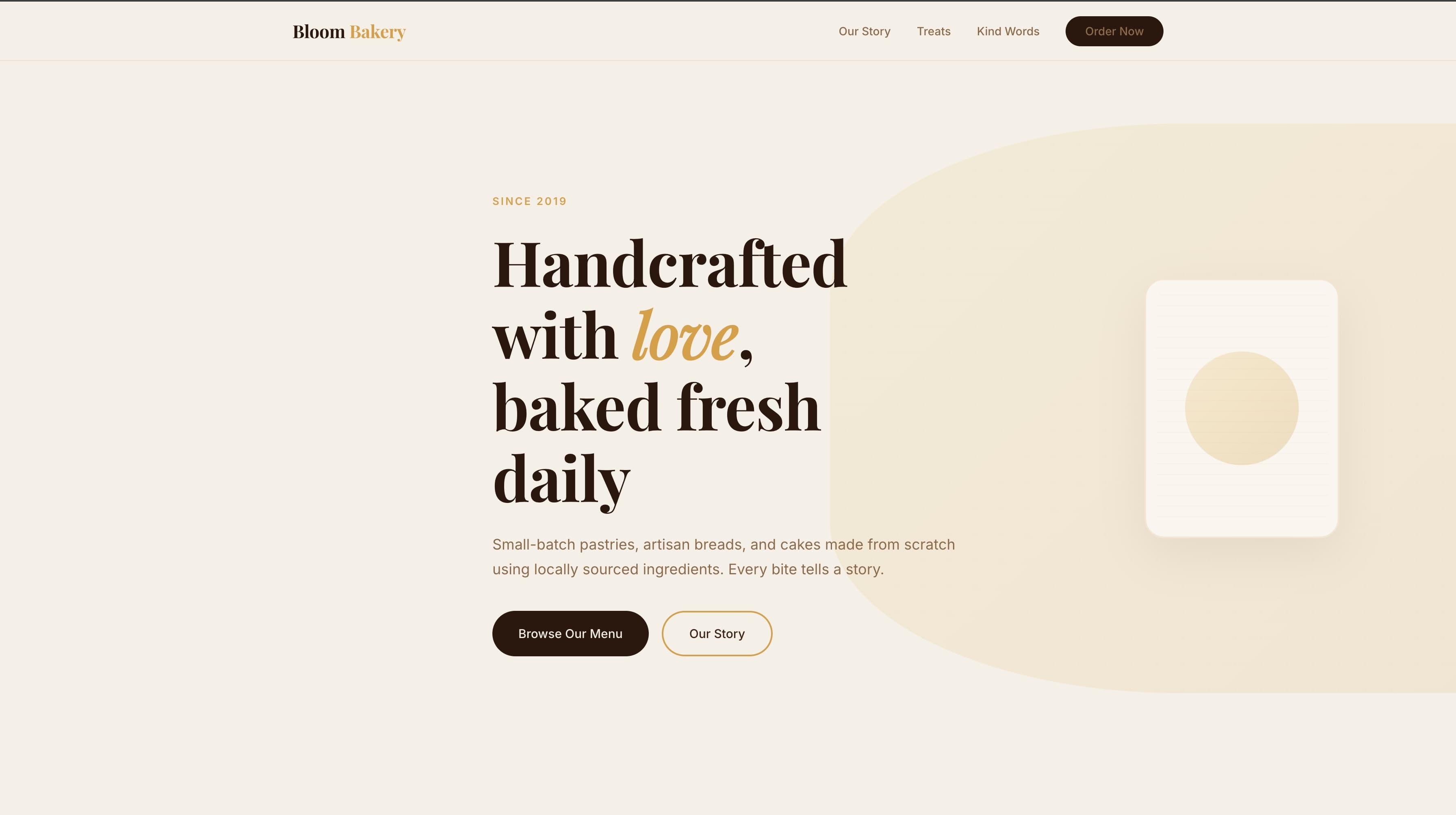 Bloom Bakery Website after redesign
