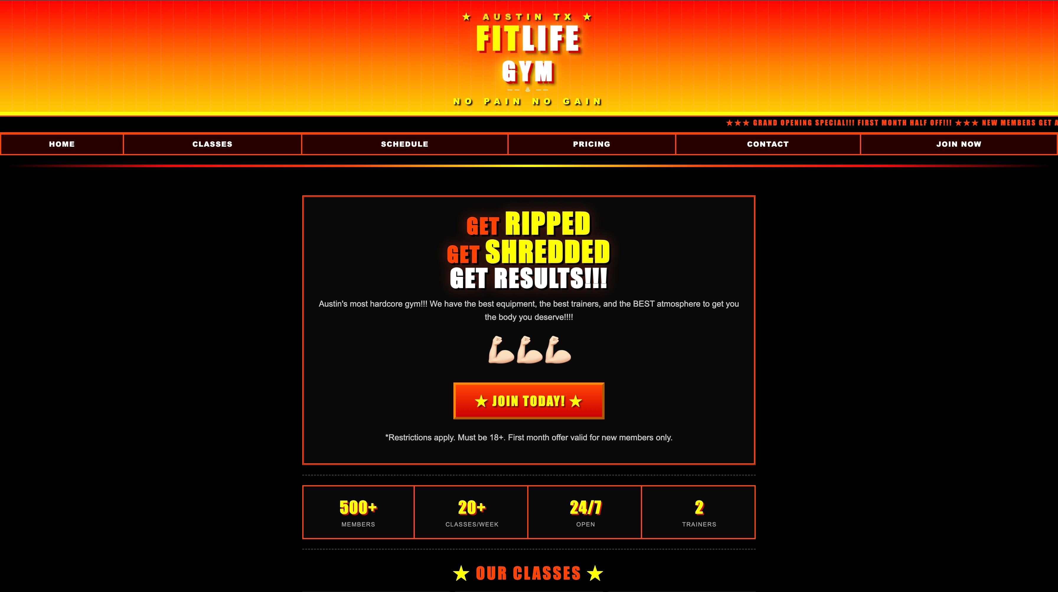 FitLife Gym Redesign before redesign